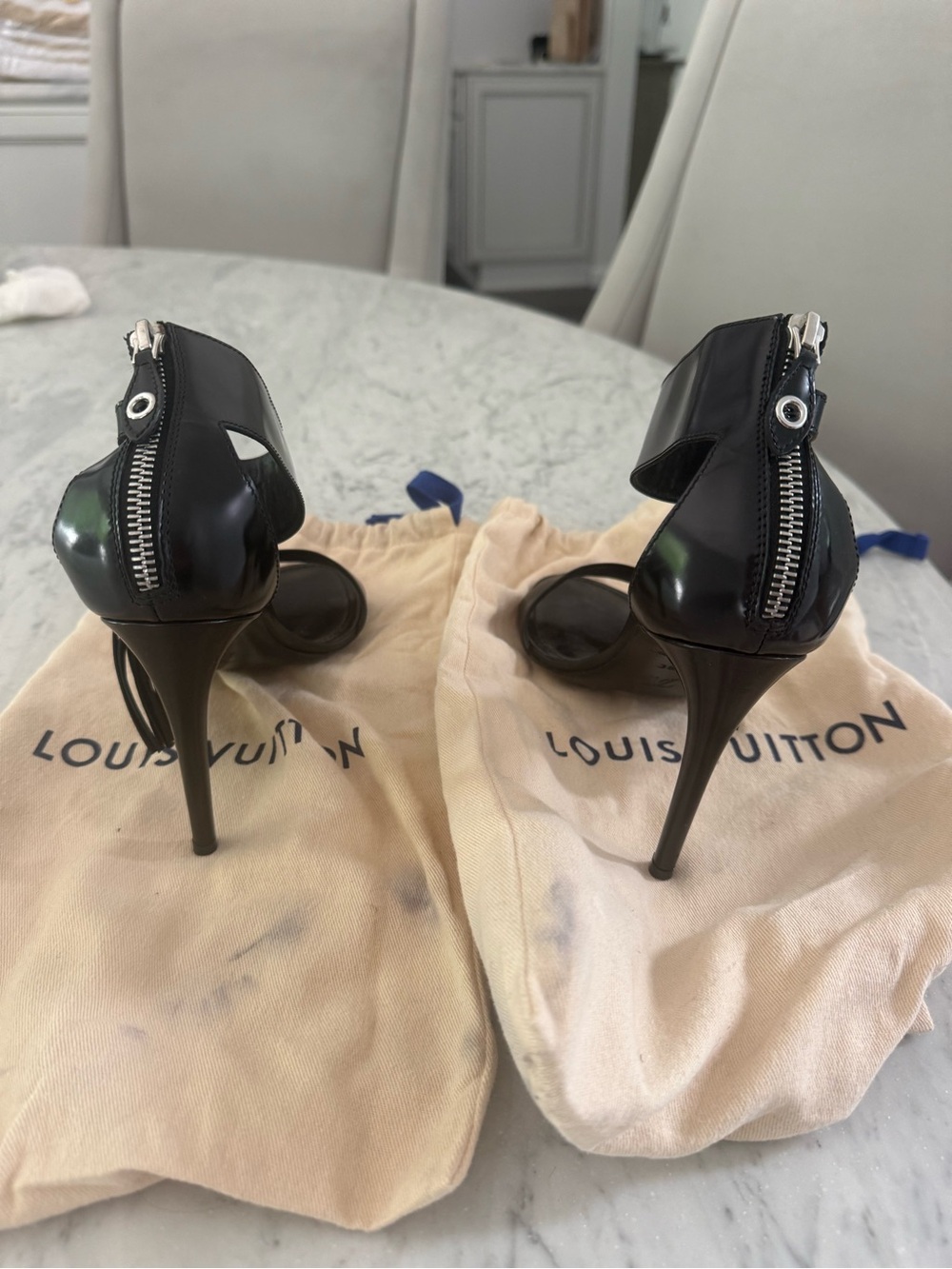 Louis Vuitton Black Leather Tassel Padlock Ankle-Strap Heels - Picture 6 of 9